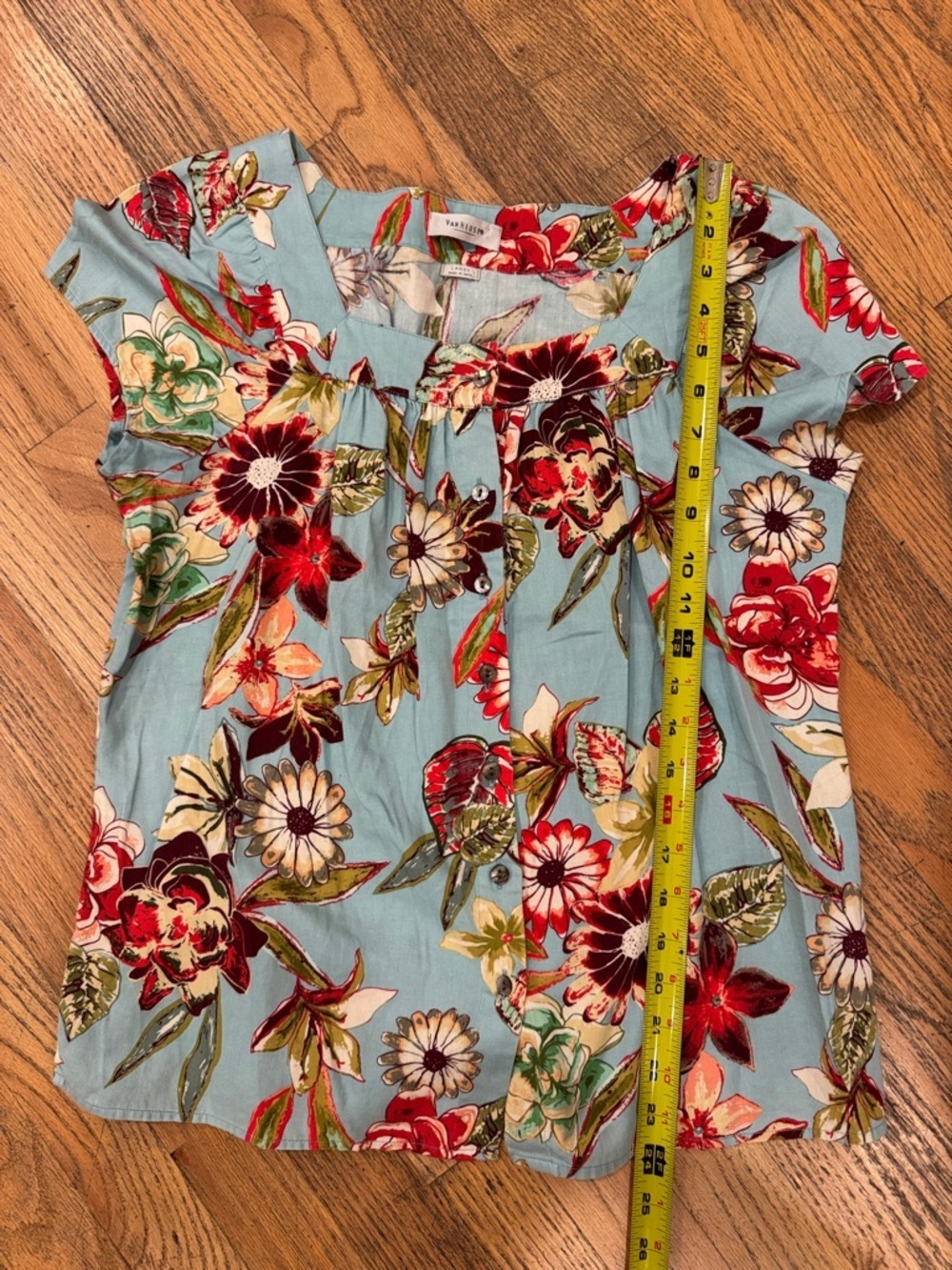 Van Heusen Floral Women's Top - Blue Red Large 💯 Cotton - Picture 9 of 9
